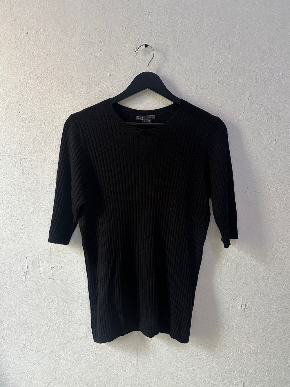 Vince Black Ribbed Short Sleeve Knit Sweater Women’s M Cashmere Blend